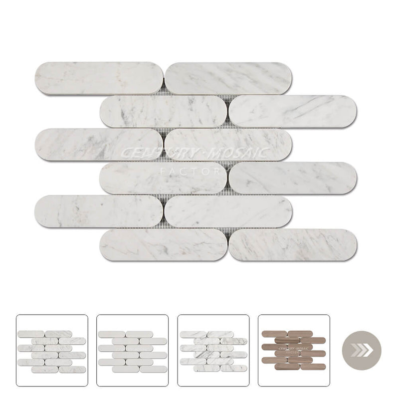 Elongated Oval Marble White Polished Mosaic Wholesale