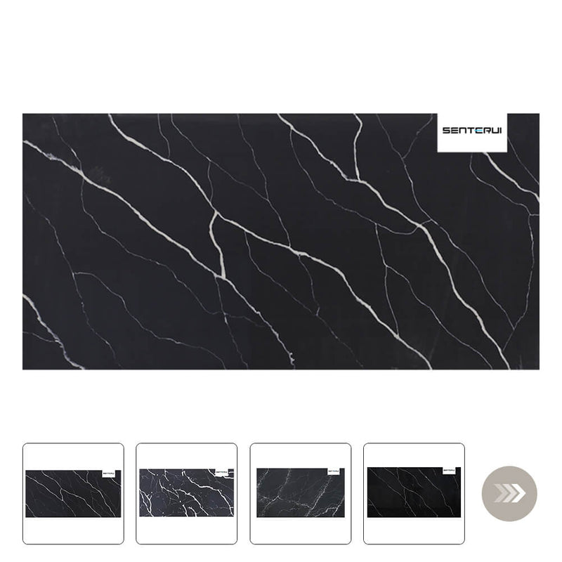 Black Polished Quartz Slab Collection Wholesale