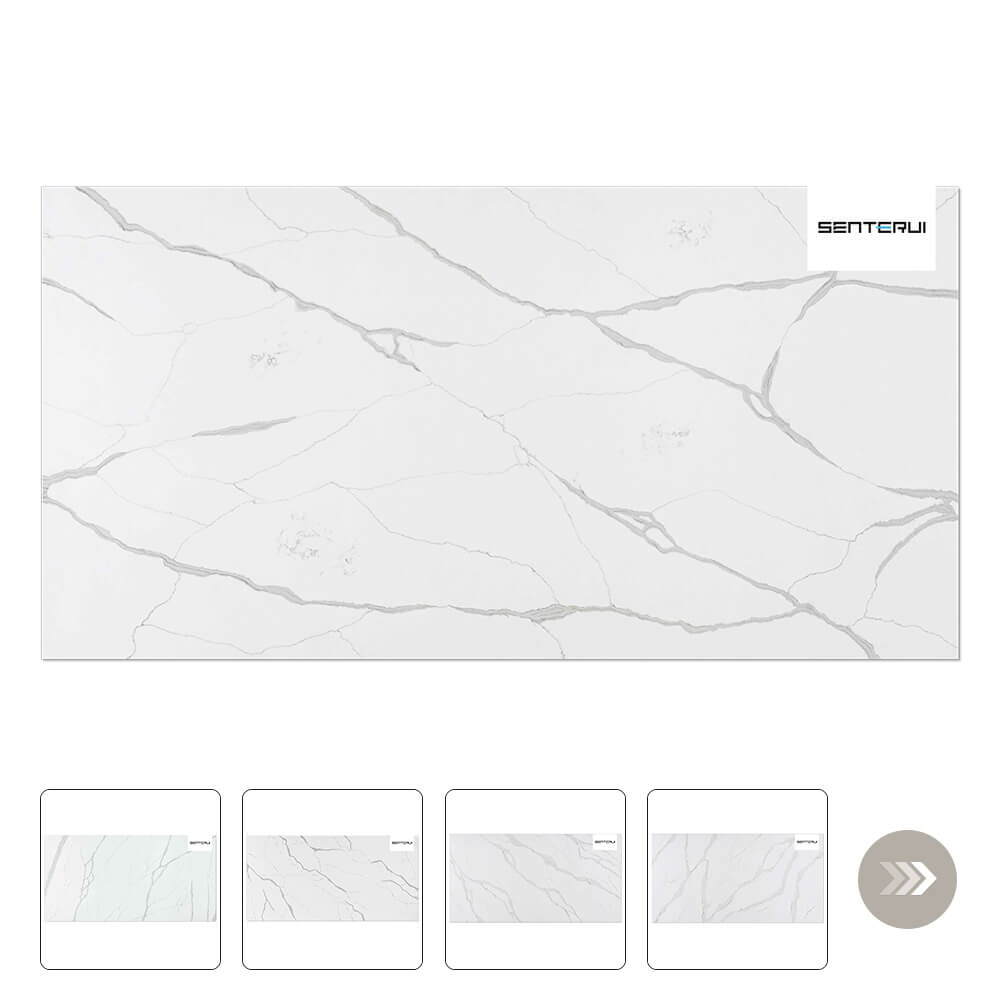 Calacatta Quartz White with Gray Vein 125.98” x 62.99” Polished Slab Collection Wholesale