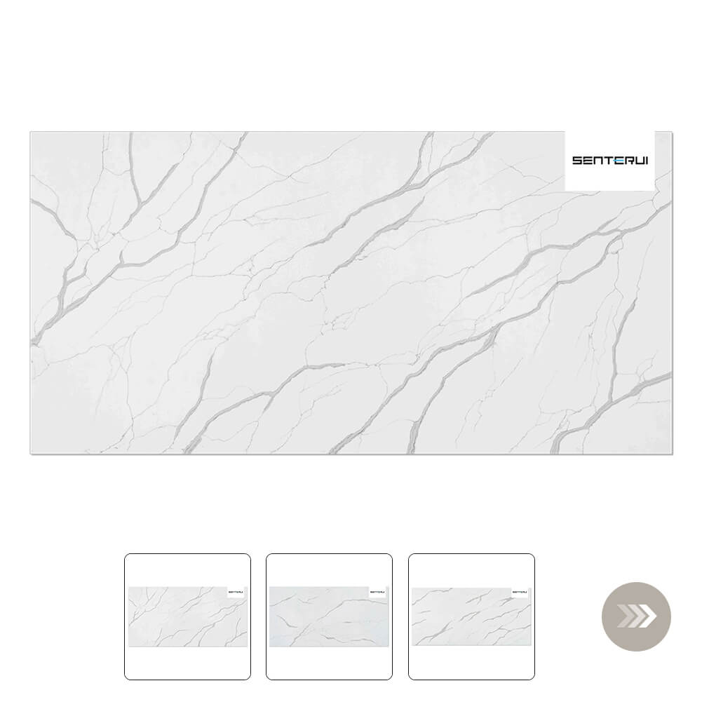 Calcutta Quartz White with Gray Vein 125.98” x 62.99” Polished Slab Collection Wholesale