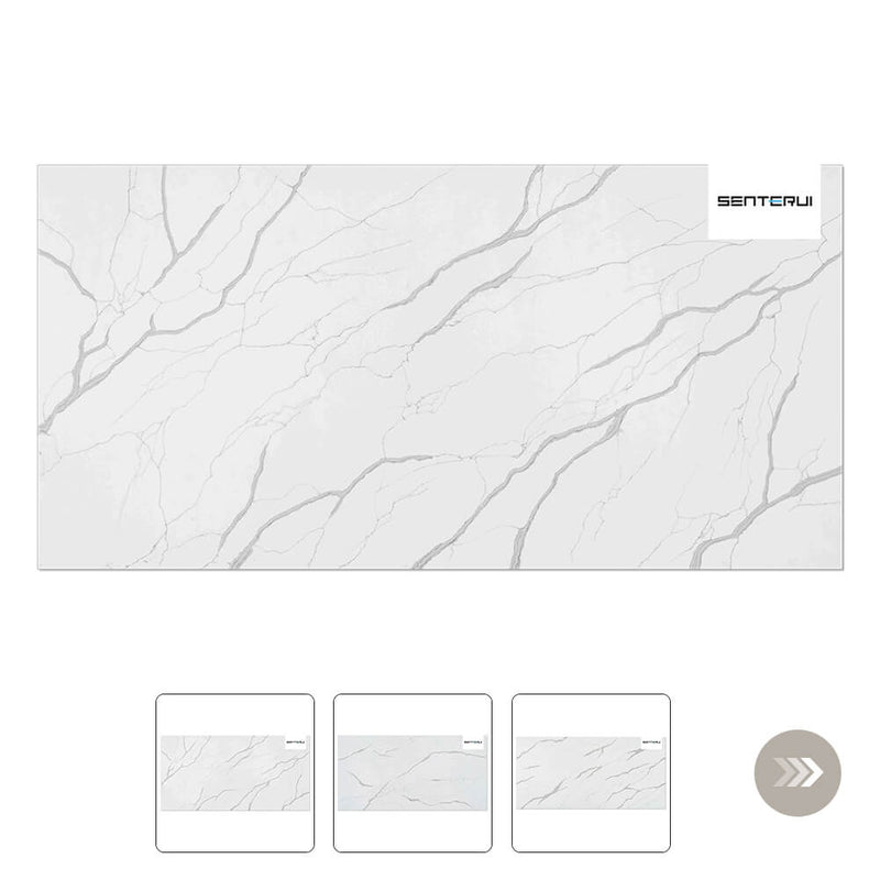 Calcutta Quartz White with Gray Vein 125.98” x 62.99” Polished Slab Collection Wholesale