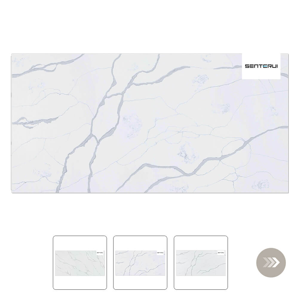 Statuary Quartz White with Gray Vein 125.98” x 62.99” Polished Slab Collection Wholesale