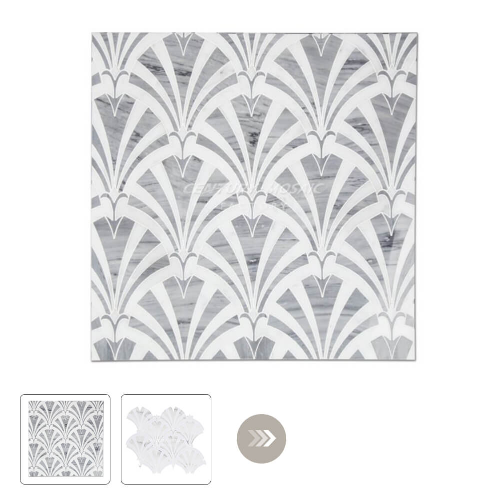 Peacock Waterjet Marble Grey Polished Mosaic Thailand Wholesale
