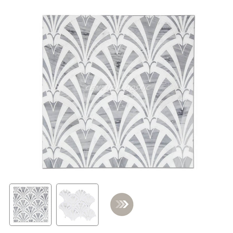 Peacock Waterjet Marble Grey Polished Mosaic Thailand Wholesale