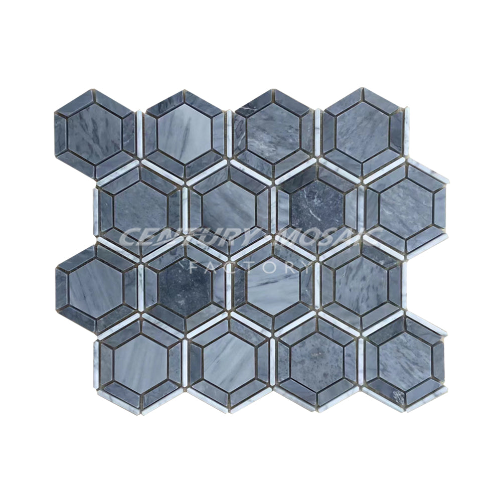 Medallion Gray Hexagon Polished Marble Mosaic In Stock