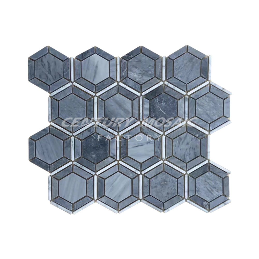 Medallion Gray Hexagon Polished Marble Mosaic In Stock