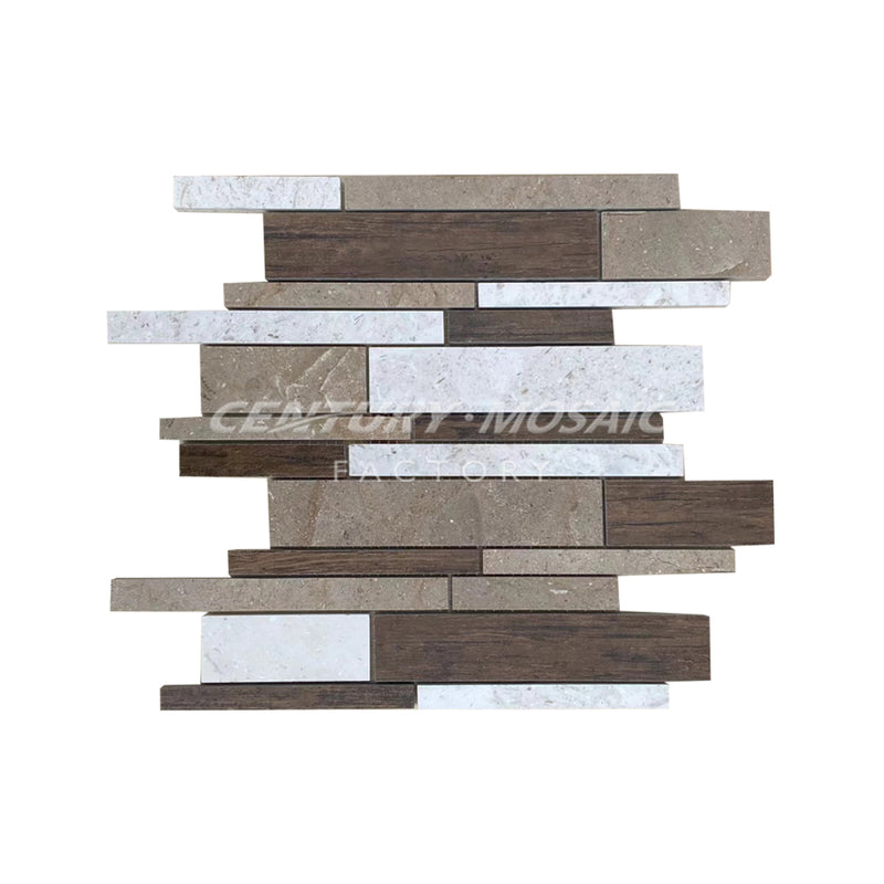 Ceramic & Red Limestone strip Honed Mosaic In Stock