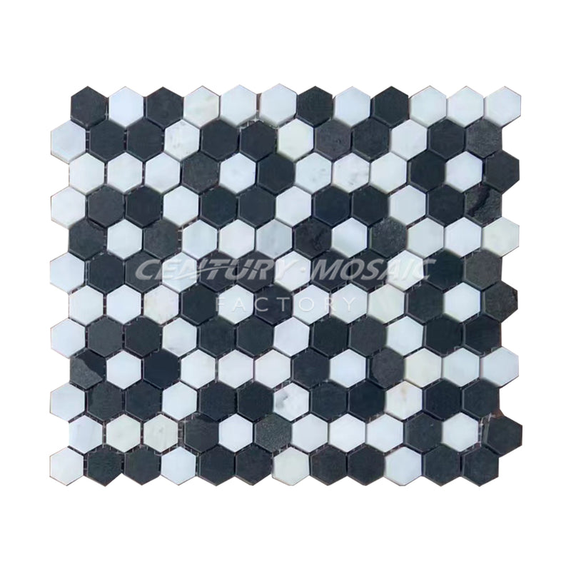 Andesite & Statuary White Hexagon Honed Mosaic In Stock