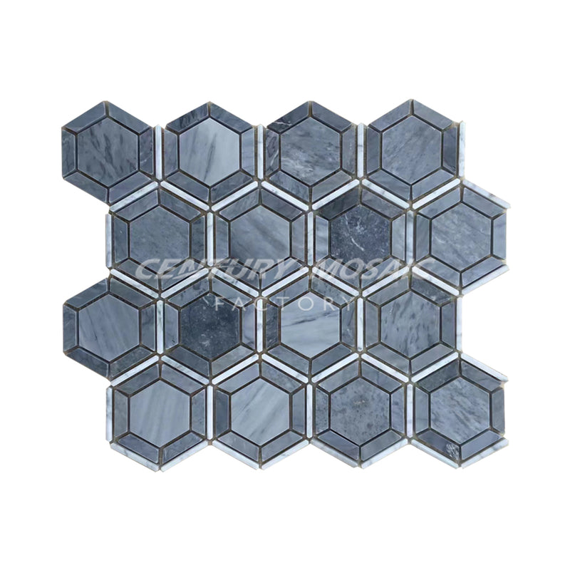 Latin Blue Hexagon Honed Marble Mosaic In Stock
