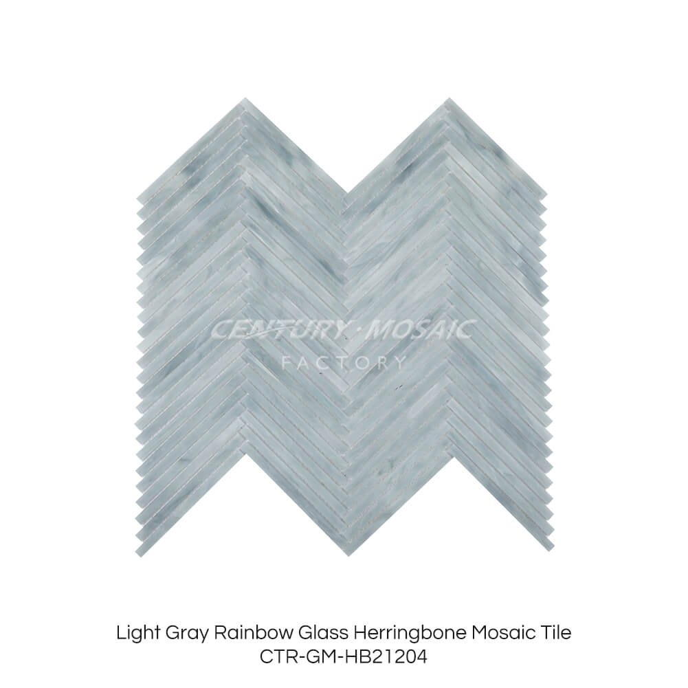 Rainbow Glass Herringbone Mosaic Tile White Herringbone Glossy Wholesa