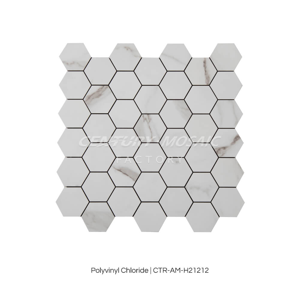 Aluminum Plastic Composite Peel and Stick White Hexagon Square Mosaic Tile Collection