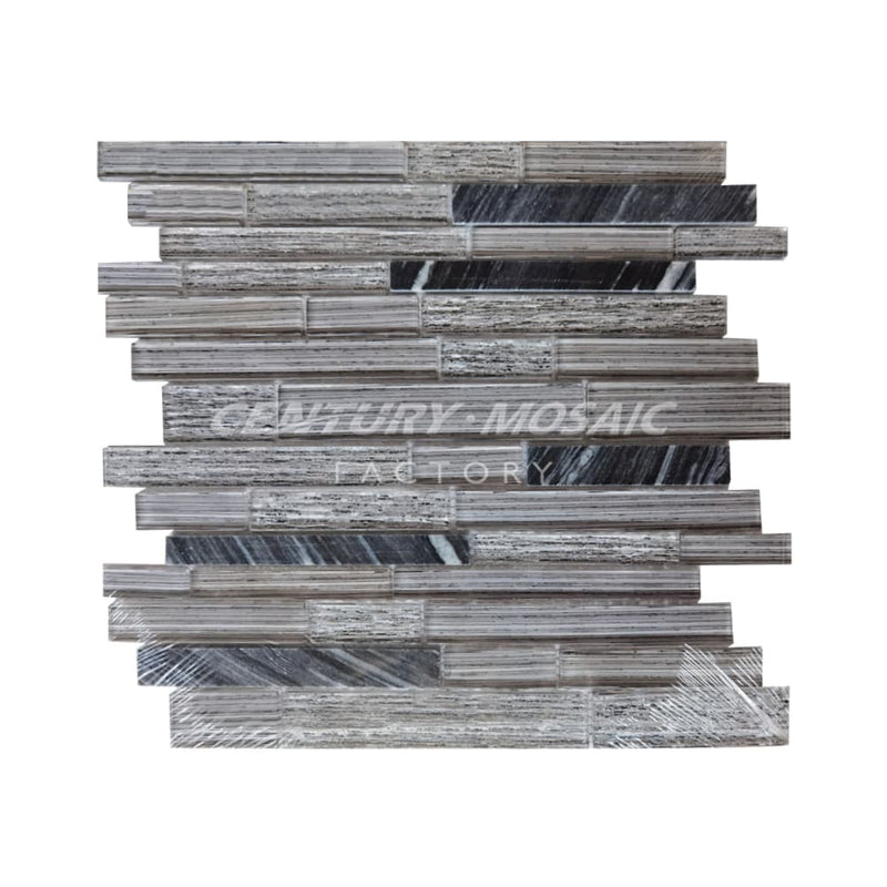 Stone Mix Glass Mosaic Gray Strip Glossy Wholesale