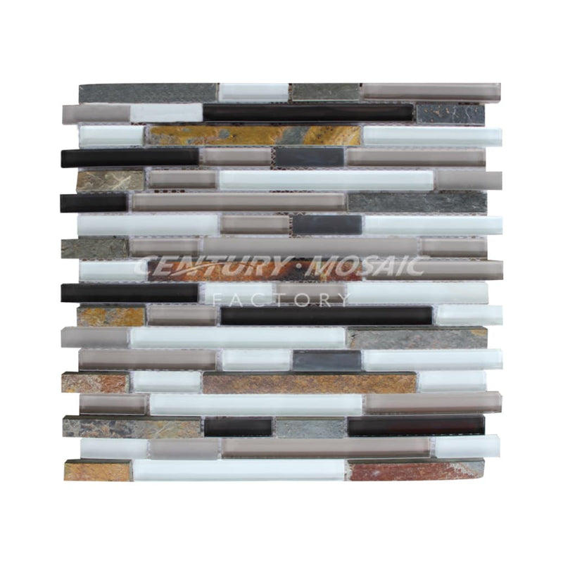Stone Mix Glass Strip Mosaic Mixed Color Strip Glossy Wholesale
